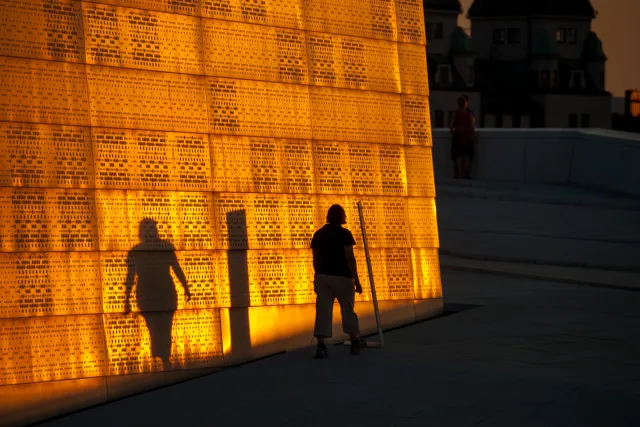 The Oslo Opera House in the light of the setting sun