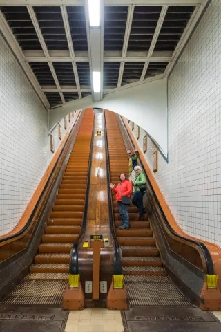 The historic escalators of the Sint-Anna-Tunnel under the Scheldt