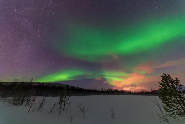 Northern lights in the Lyngenfjord Alps at the seventieth latitude