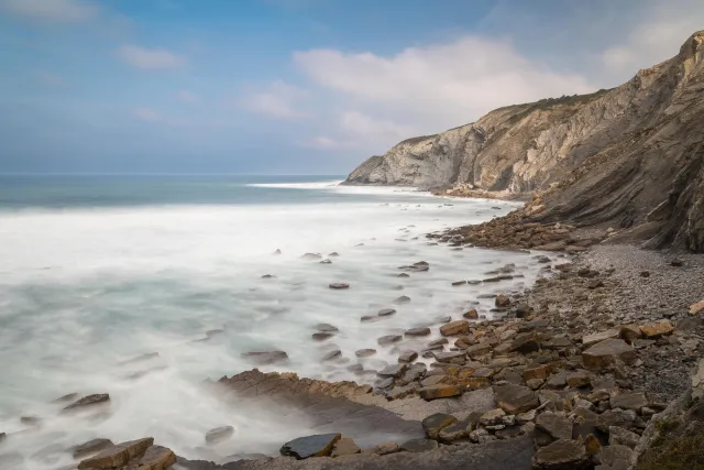 Long exposure on the coast at Barrika on the Bay of Biscay