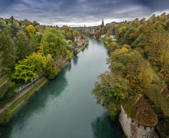 The Aare in Bern photographed from the Lorraine Bridge